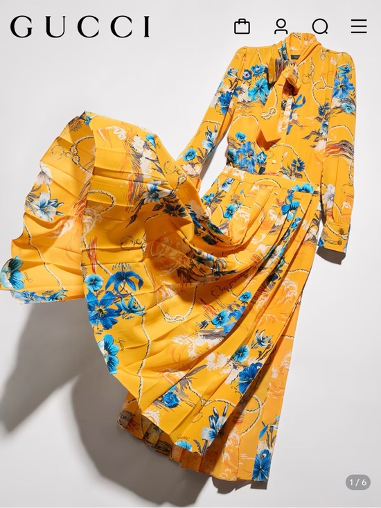 Gucci Dresses & Skirts - ISO—- Gucci Yellow and Blue Floral Tie-Neck Pleated Midi Dress